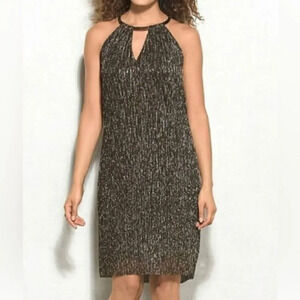 Ashley Graham BEYOND silver/gold black shimmer ridged metallic collar halter. 8